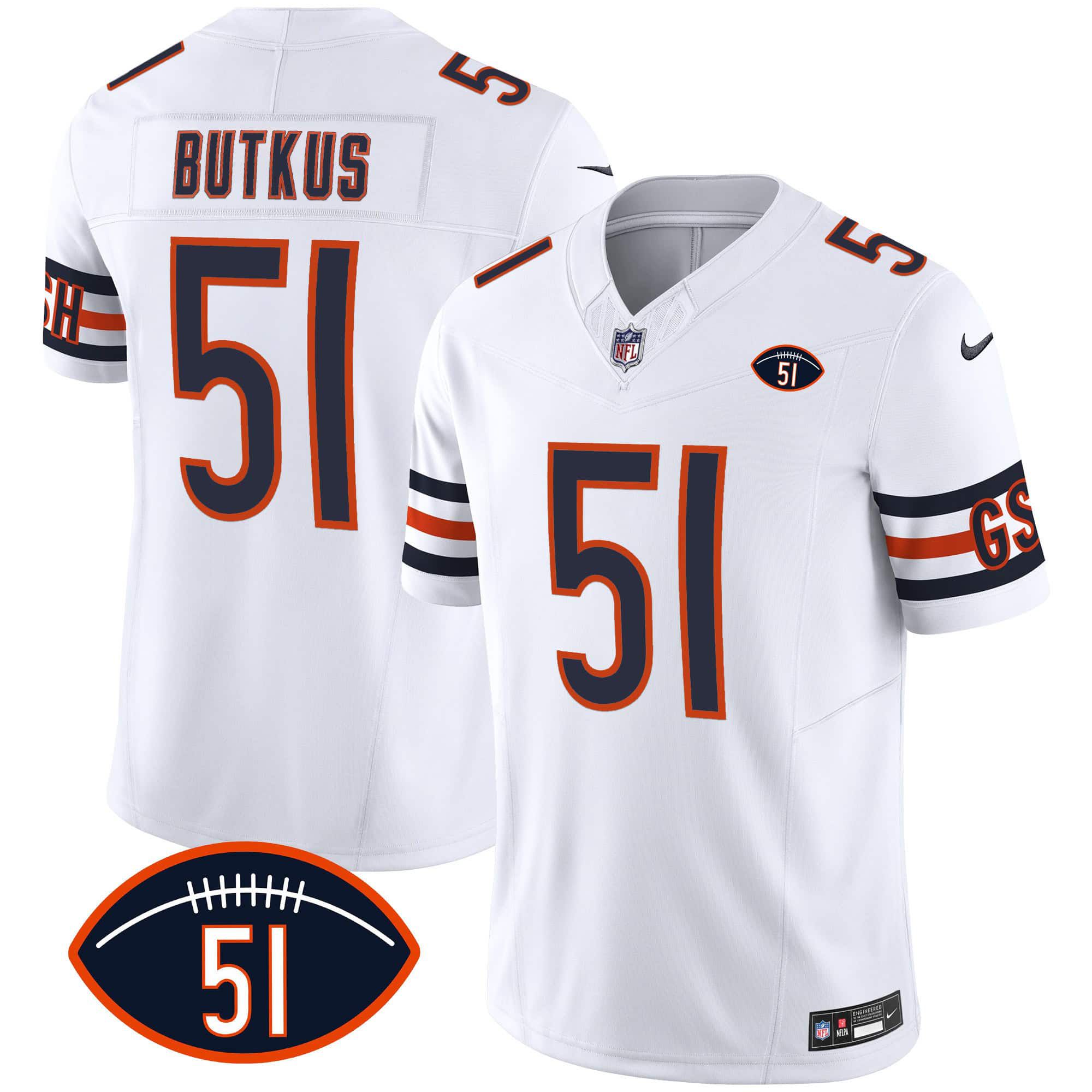 Men Chicago Bears #51 Butkus White 2024 Nike Patch GSH Vapor NFL Jersey